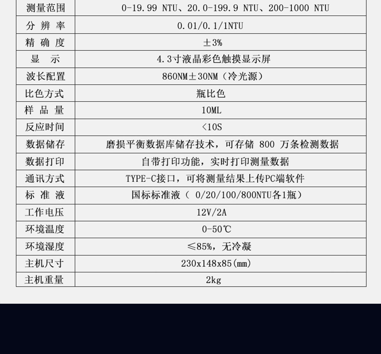 RB-ZD-2000型濁度計(jì)技術(shù)參數(shù)